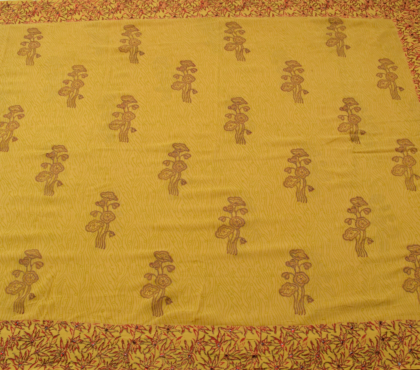 Sushila Vintage Mustard Saree Pure Georgette Silk Hand Beaded Floral Sari Fabric