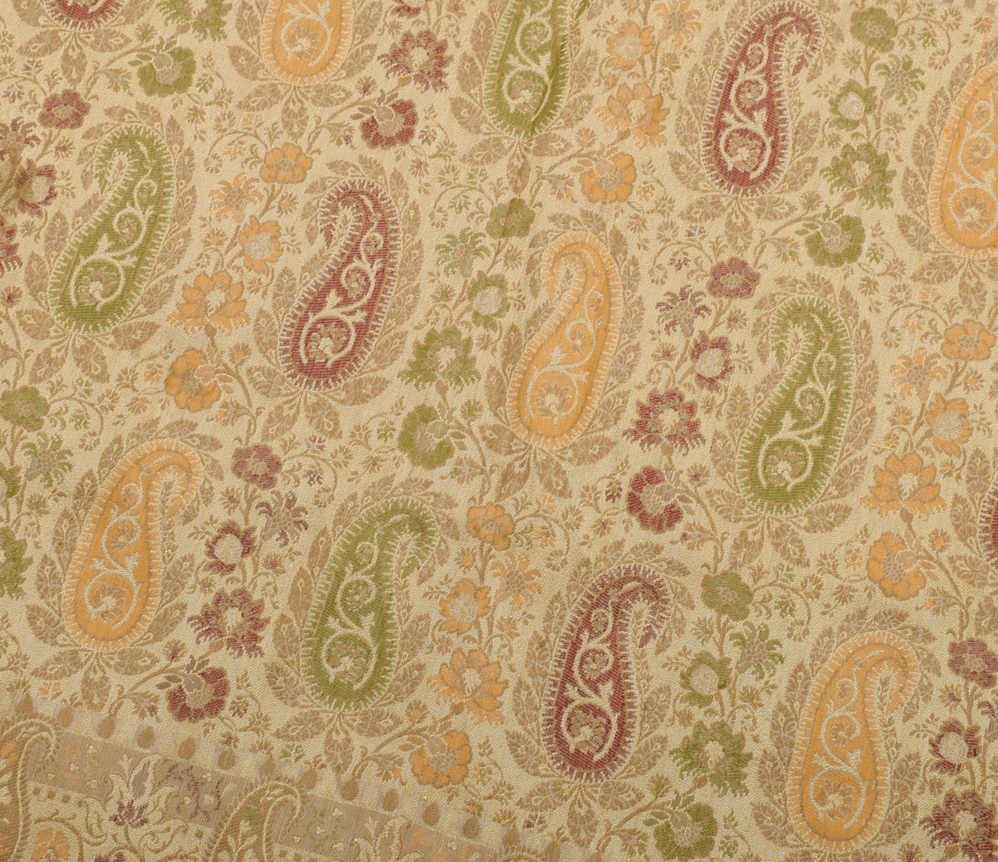 Sushila Vintage Orange Saree 100% Pure Silk All Over Woven Paisley Sari Fabric