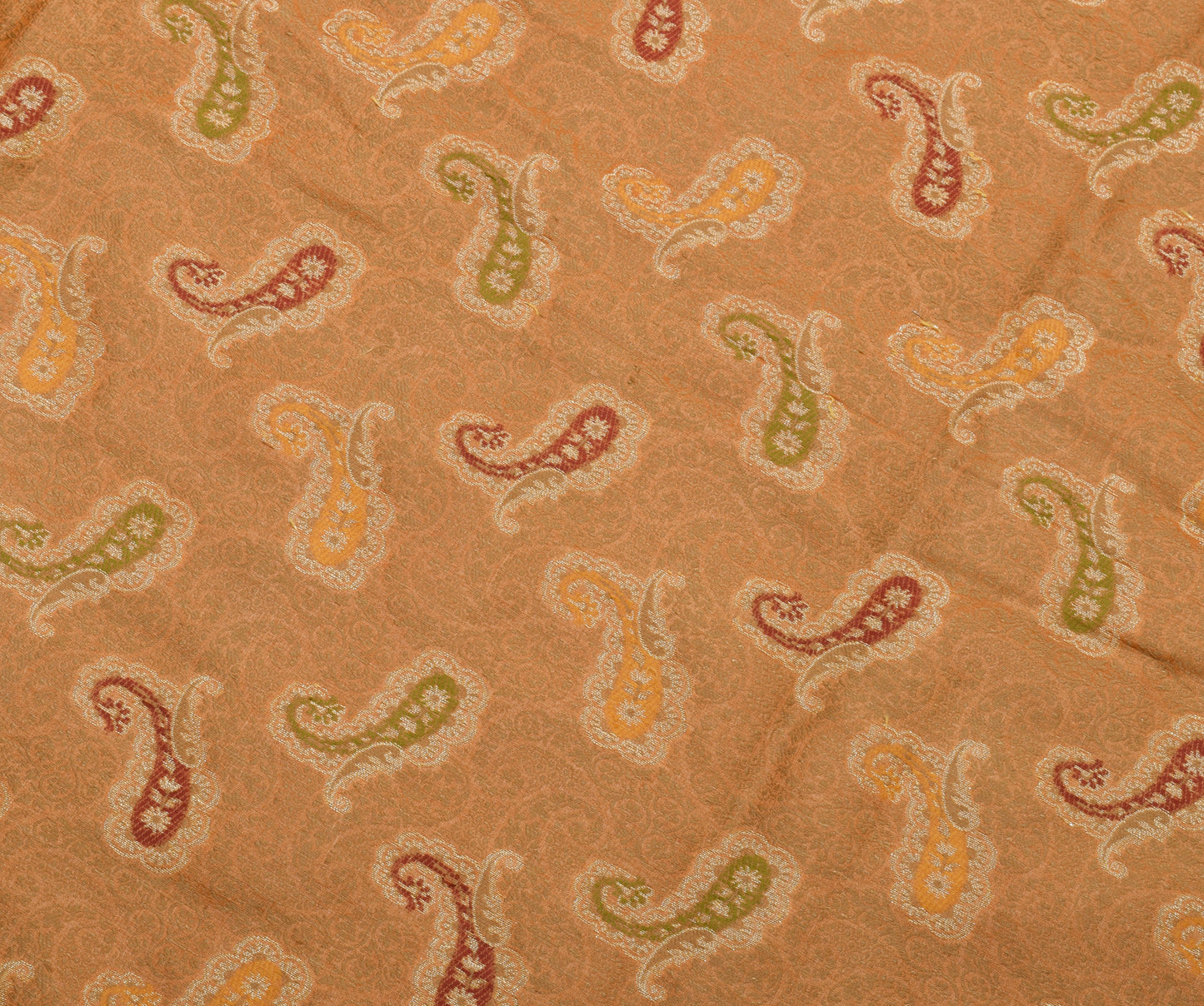 Sushila Vintage Orange Saree 100% Pure Silk All Over Woven Paisley Sari Fabric
