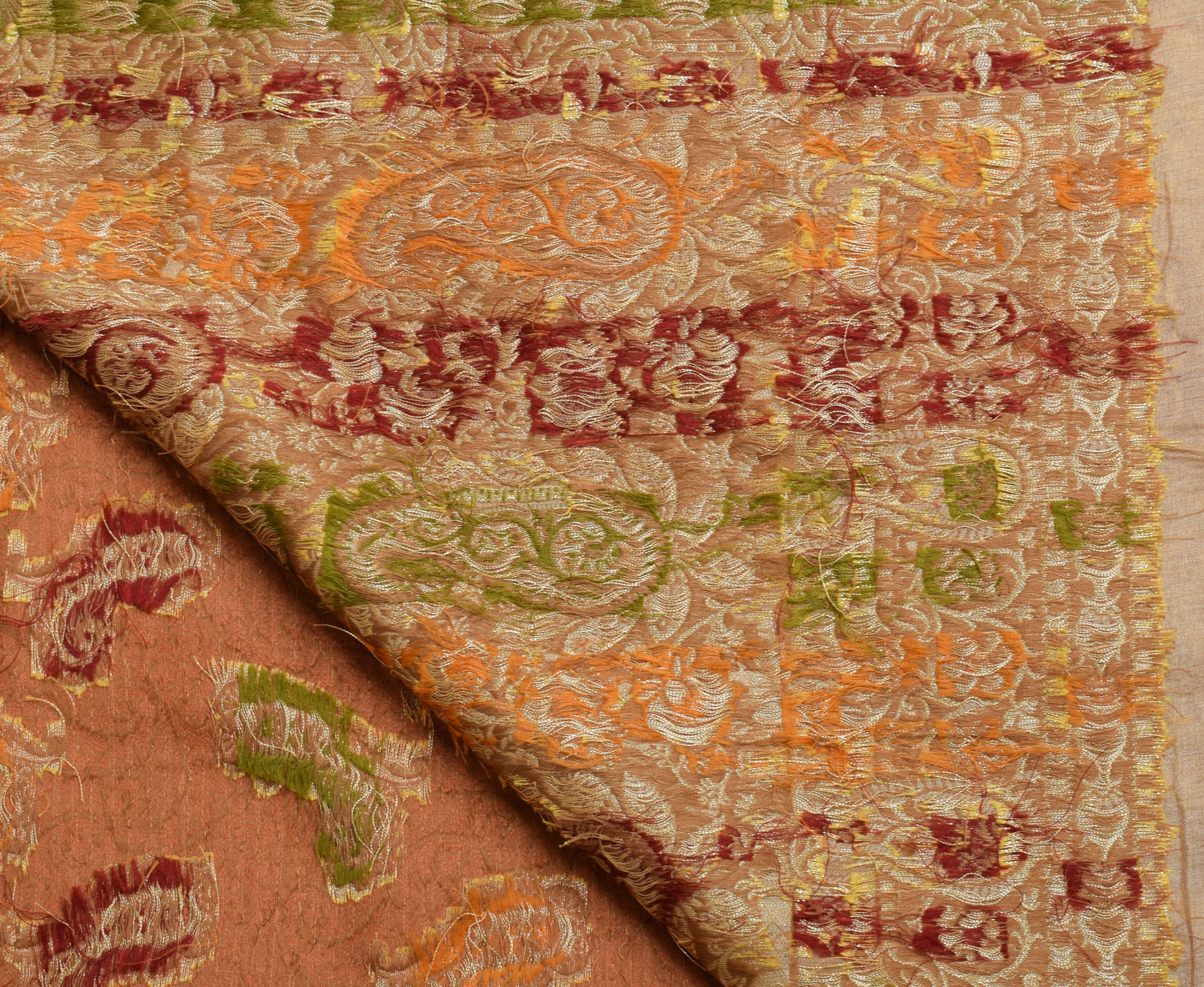 Sushila Vintage Orange Saree 100% Pure Silk All Over Woven Paisley Sari Fabric