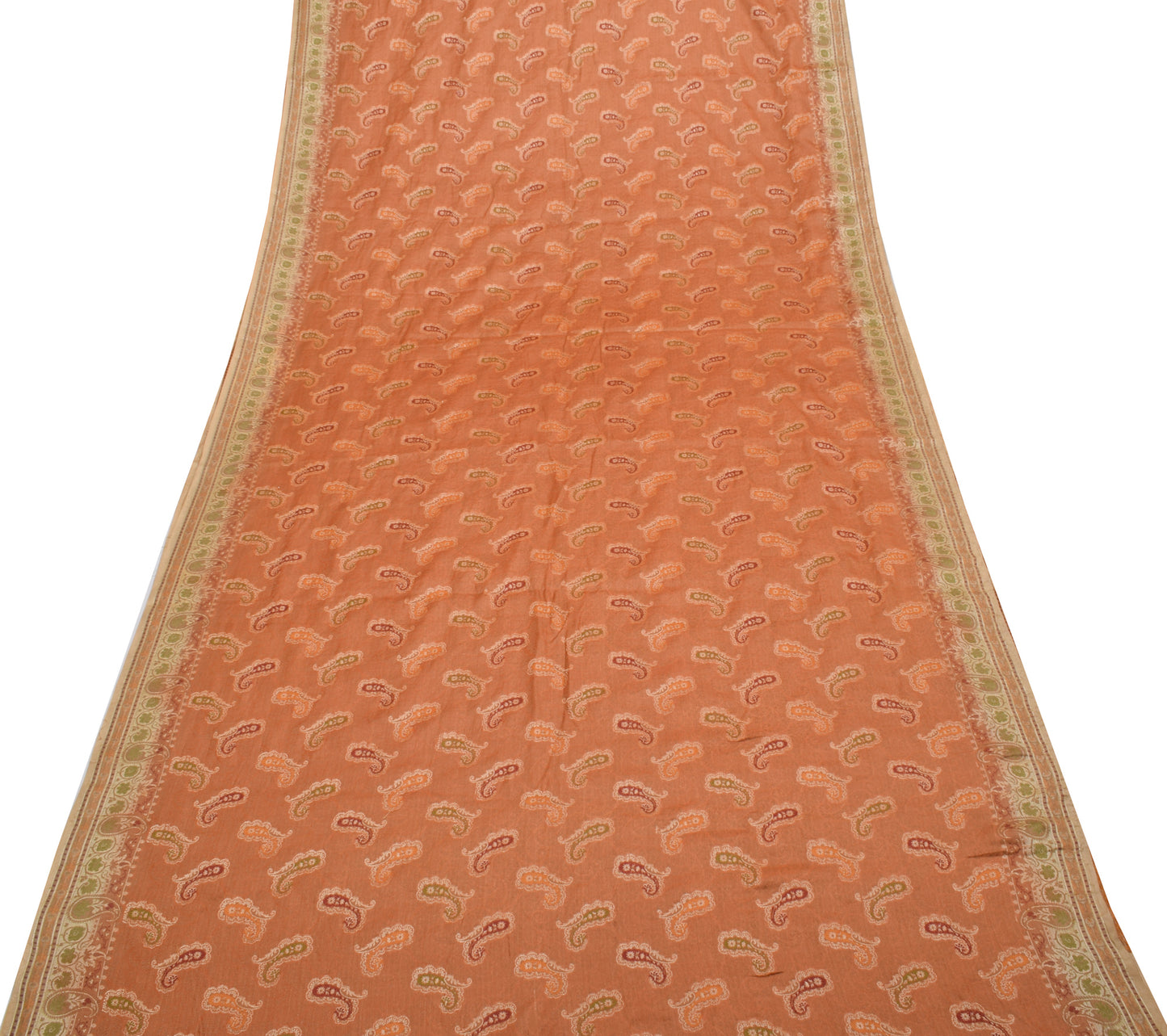 Sushila Vintage Orange Saree 100% Pure Silk All Over Woven Paisley Sari Fabric