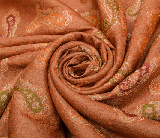 Sushila Vintage Orange Saree 100% Pure Silk All Over Woven Paisley Sari Fabric