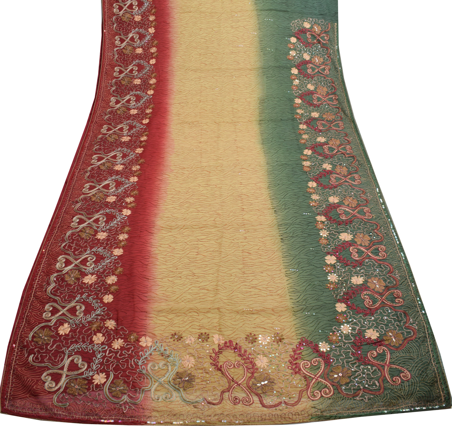 Sushila Vintage Yellow Saree Pure Georgette Silk Hand Beaded Floral Sari Fabric