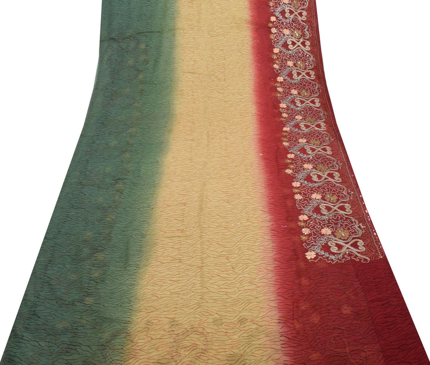 Sushila Vintage Yellow Saree Pure Georgette Silk Hand Beaded Floral Sari Fabric