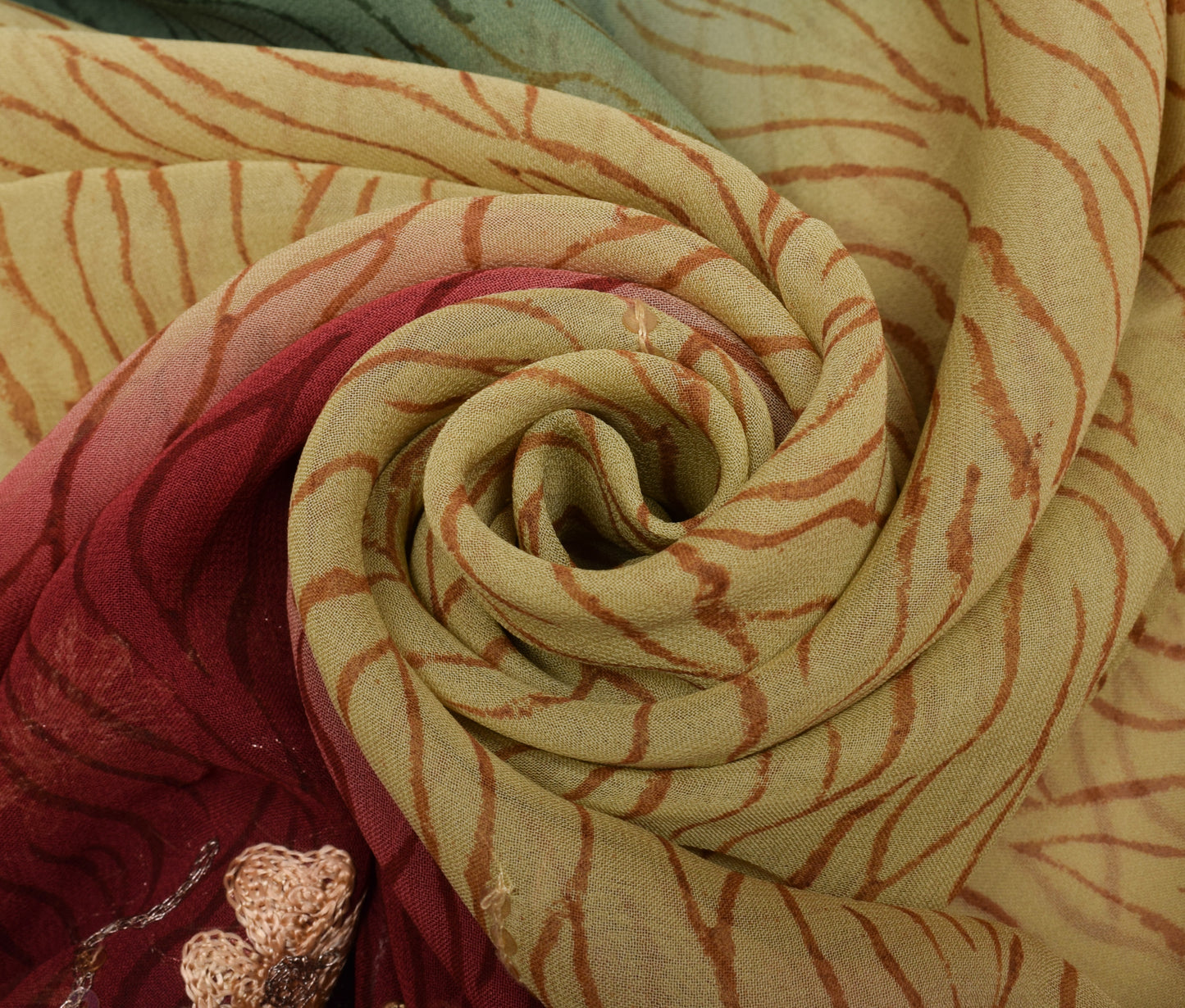 Sushila Vintage Yellow Saree Pure Georgette Silk Hand Beaded Floral Sari Fabric