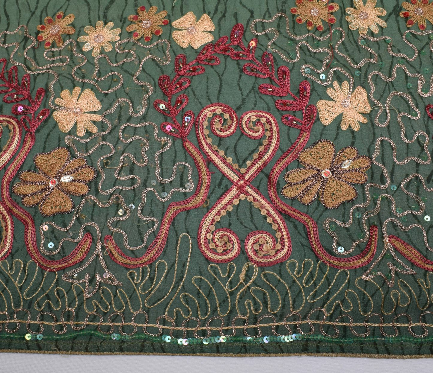 Sushila Vintage Yellow Saree Pure Georgette Silk Hand Beaded Floral Sari Fabric