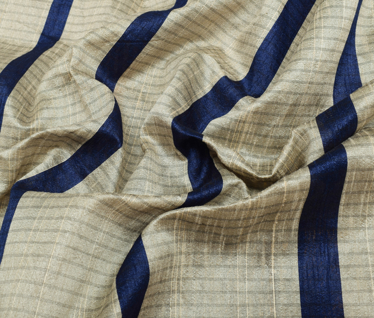 Sushila Vintage Blue Indian Saree Blend Silk Printed Strips Sari Craft Fabric