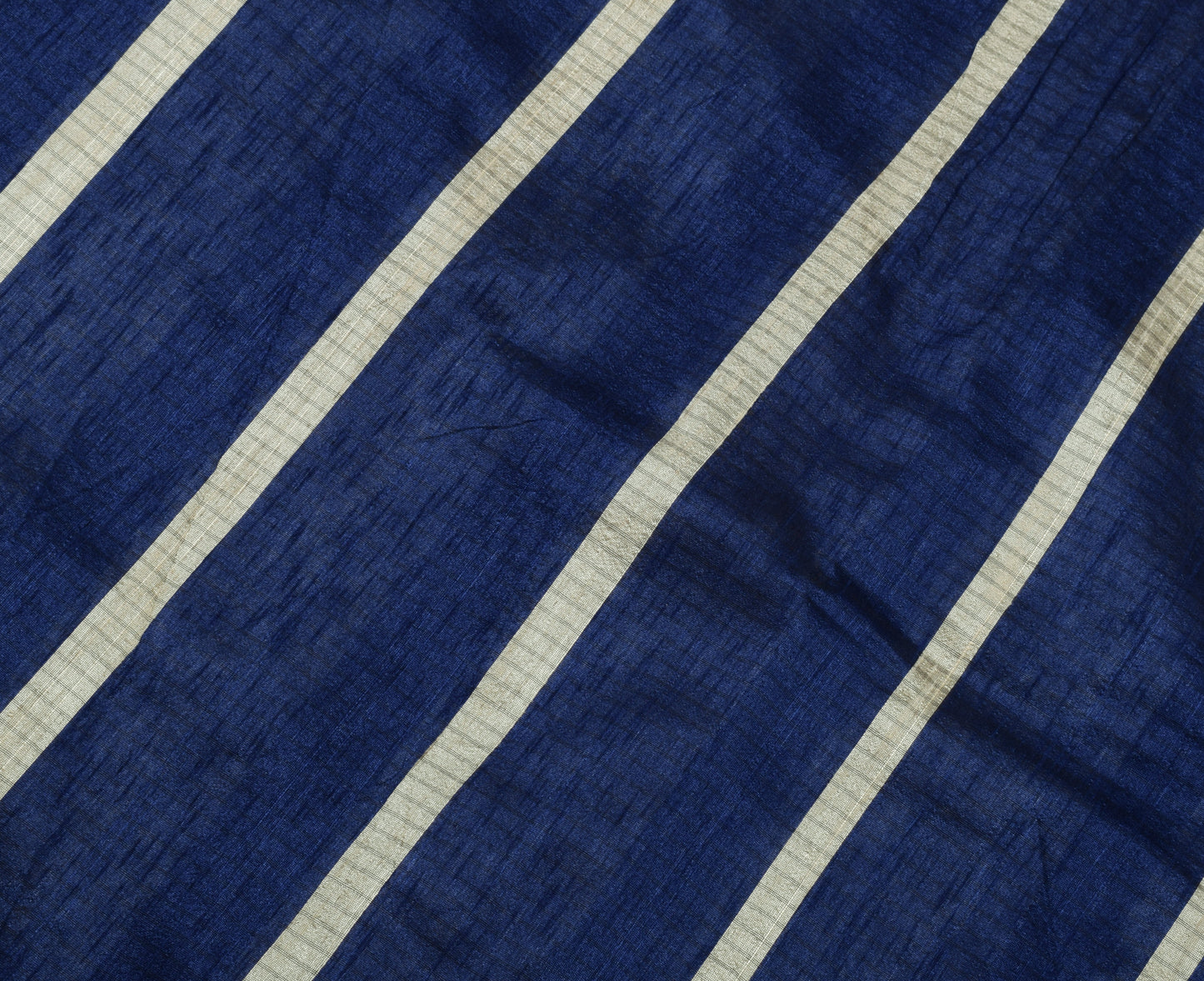 Sushila Vintage Blue Indian Saree Blend Silk Printed Strips Sari Craft Fabric