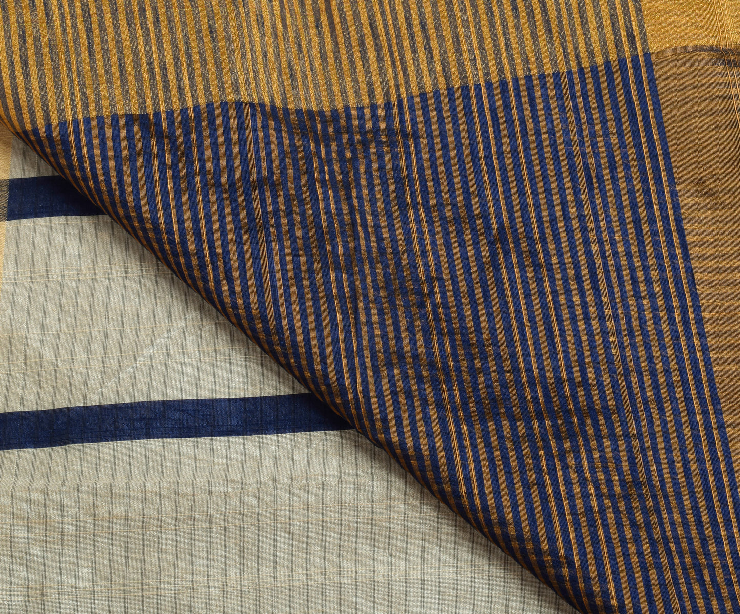 Sushila Vintage Blue Indian Saree Blend Silk Printed Strips Sari Craft Fabric
