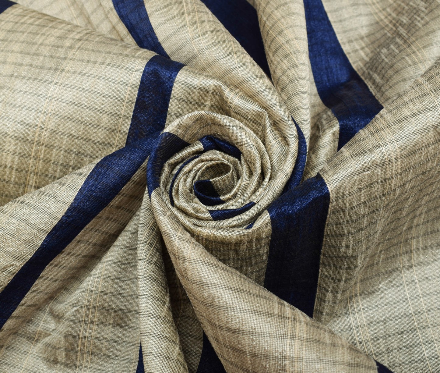 Sushila Vintage Blue Indian Saree Blend Silk Printed Strips Sari Craft Fabric