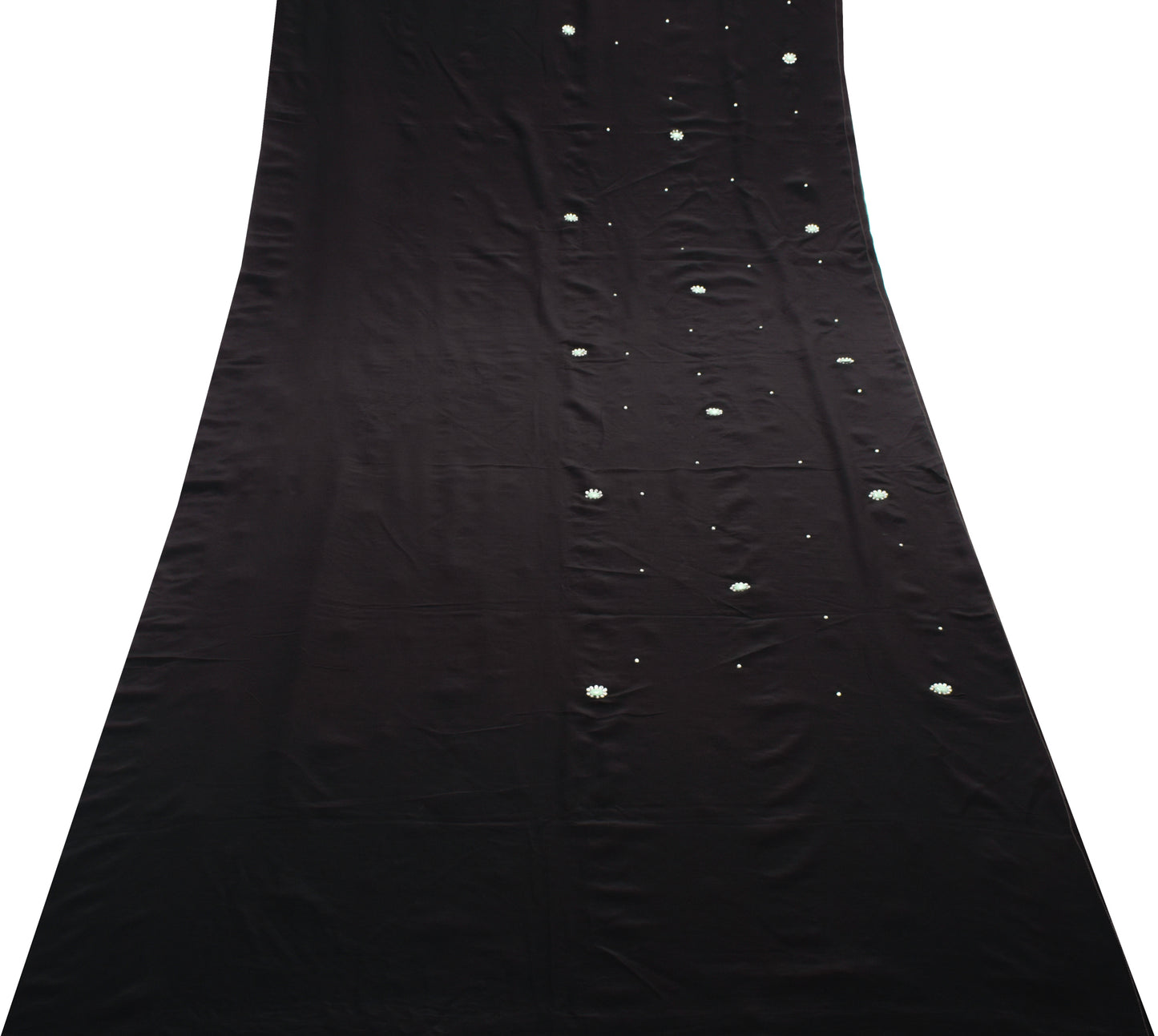 Sushila Vintage Black Indian Saree 100%Pure Crepe Silk Beaded Floral Sari Fabric