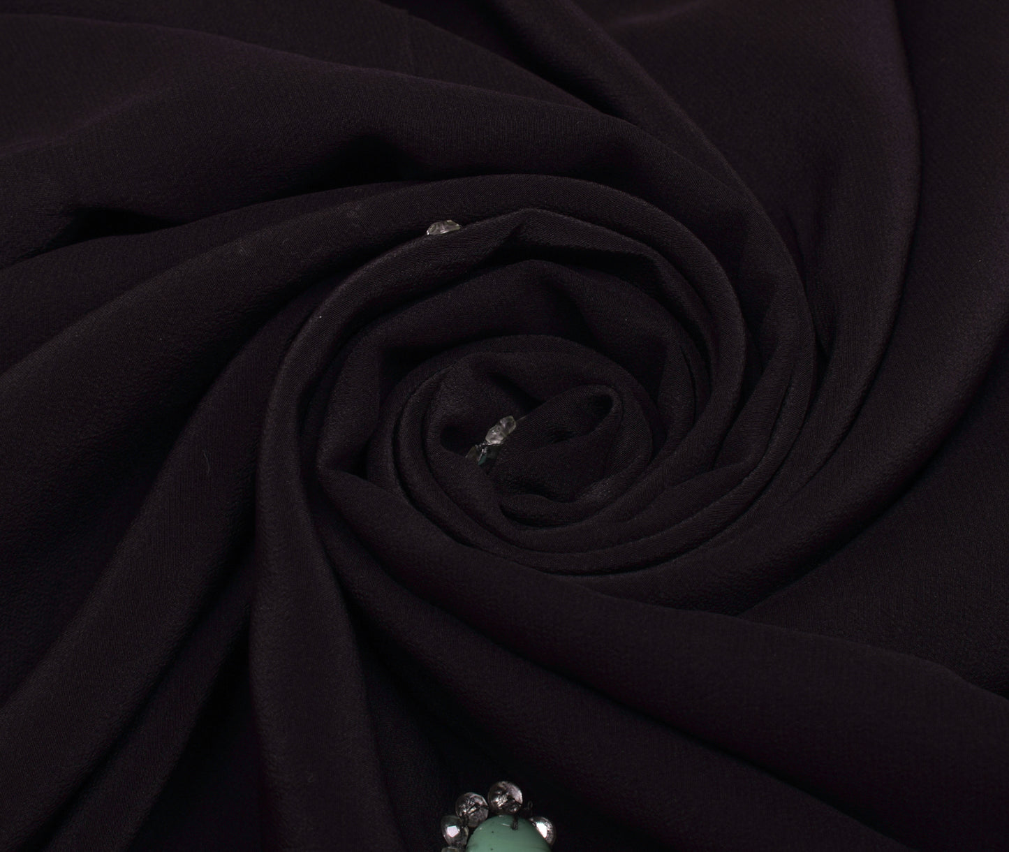 Sushila Vintage Black Indian Saree 100%Pure Crepe Silk Beaded Floral Sari Fabric