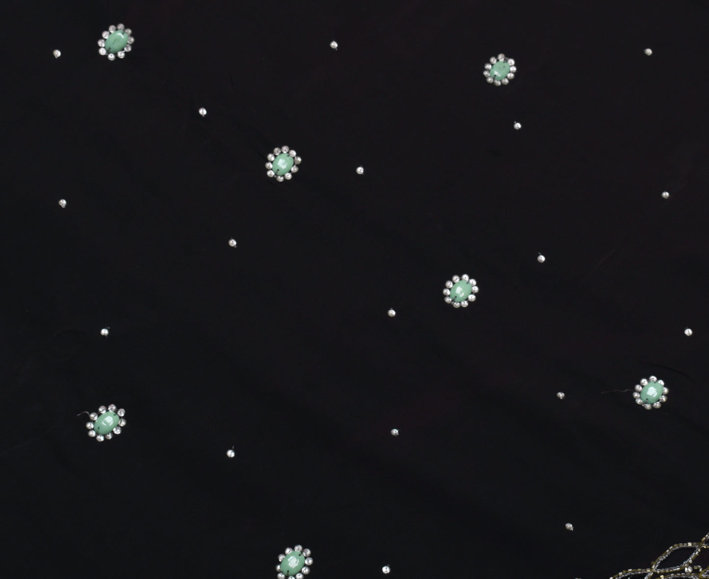 Sushila Vintage Black Indian Saree 100%Pure Crepe Silk Beaded Floral Sari Fabric