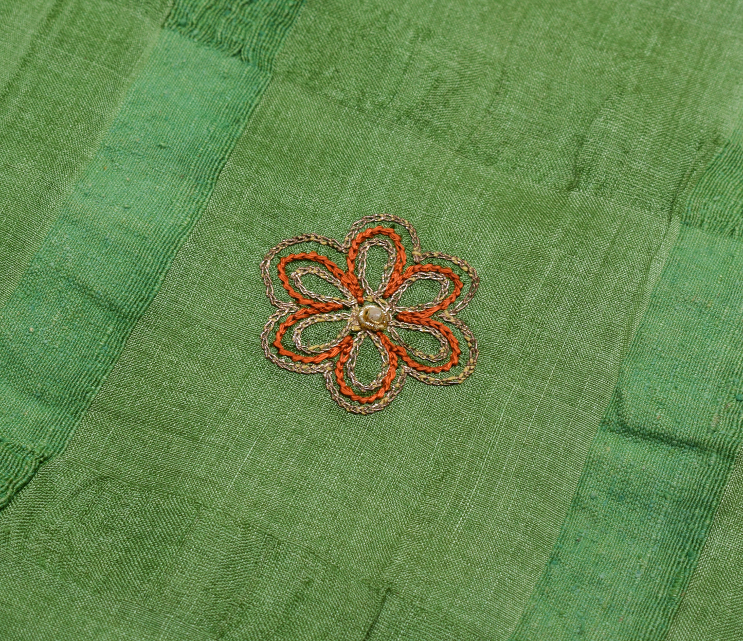 Sushila Vintage Green Indian Saree 100% Pure Silk  Embroidery Floral Sari Fabric