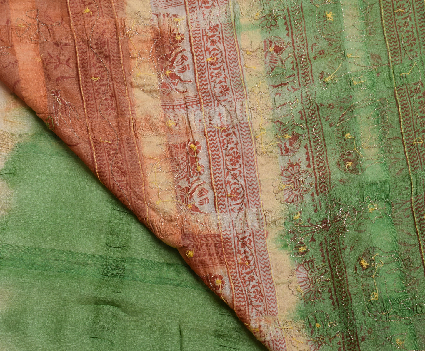 Sushila Vintage Green Indian Saree 100% Pure Silk  Embroidery Floral Sari Fabric