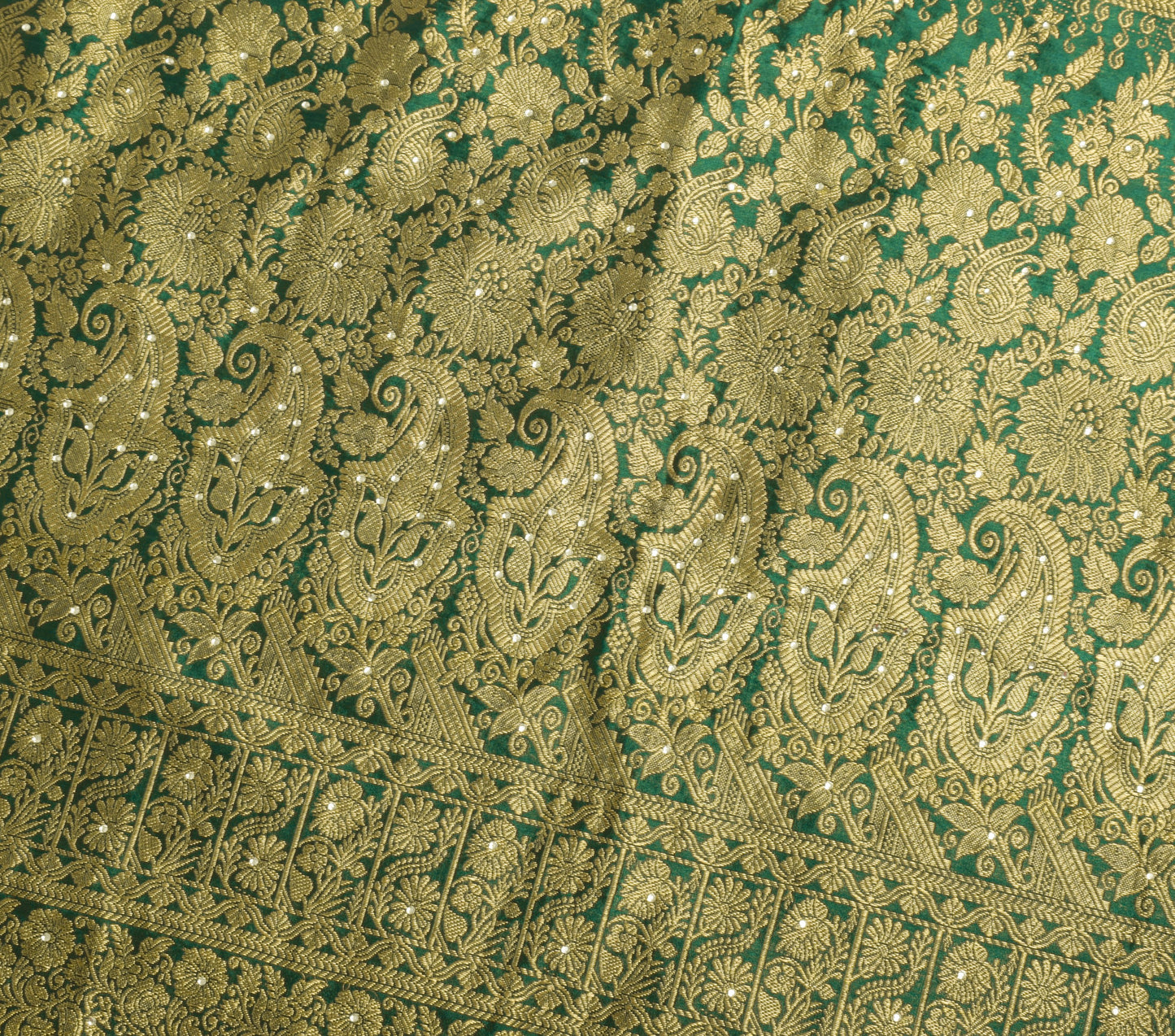 Sushila Vintage Green Saree Blend Silk Zari Woven Paisley Sari 5 Yd Craft Fabric