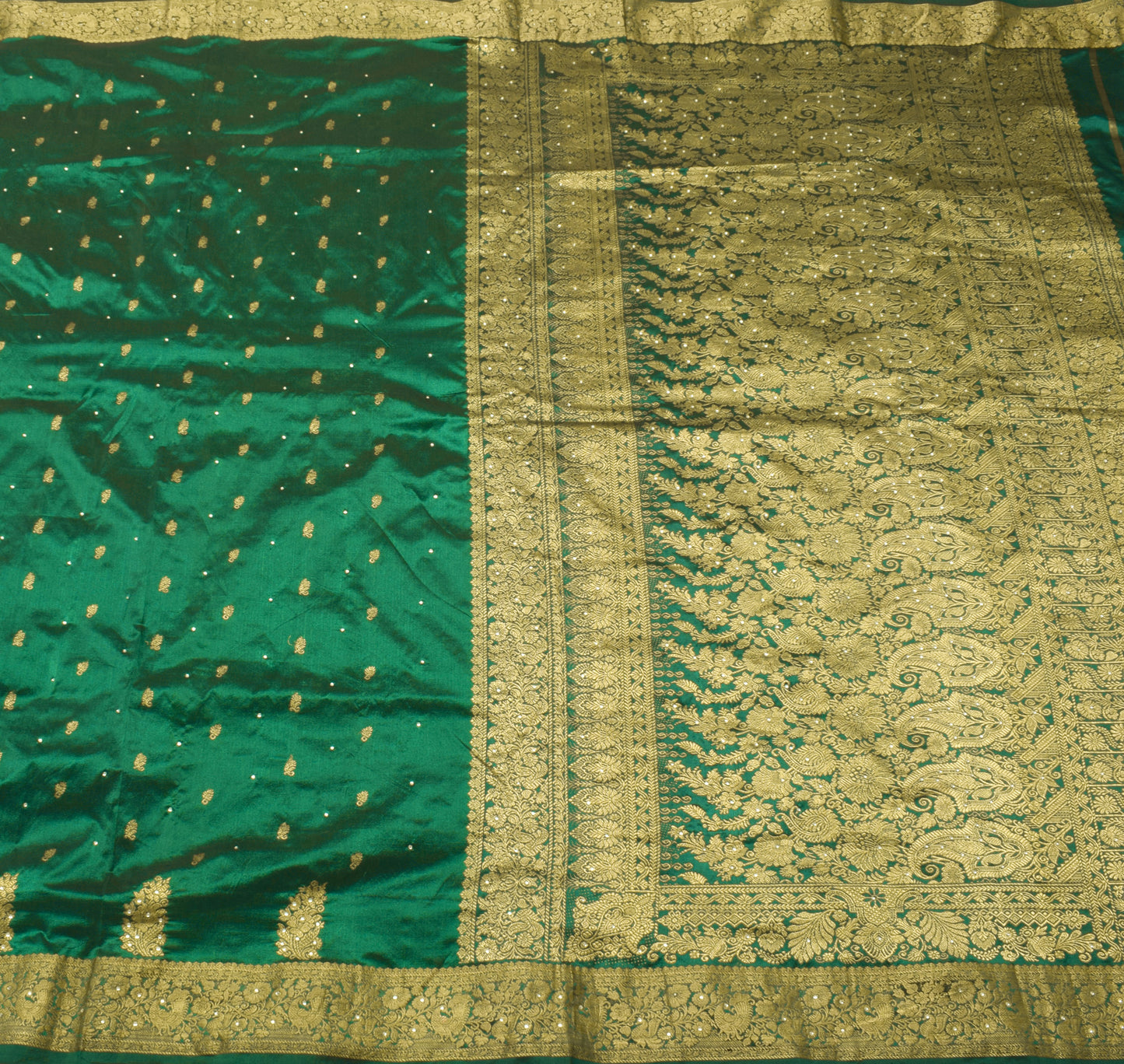 Sushila Vintage Green Saree Blend Silk Zari Woven Paisley Sari 5 Yd Craft Fabric