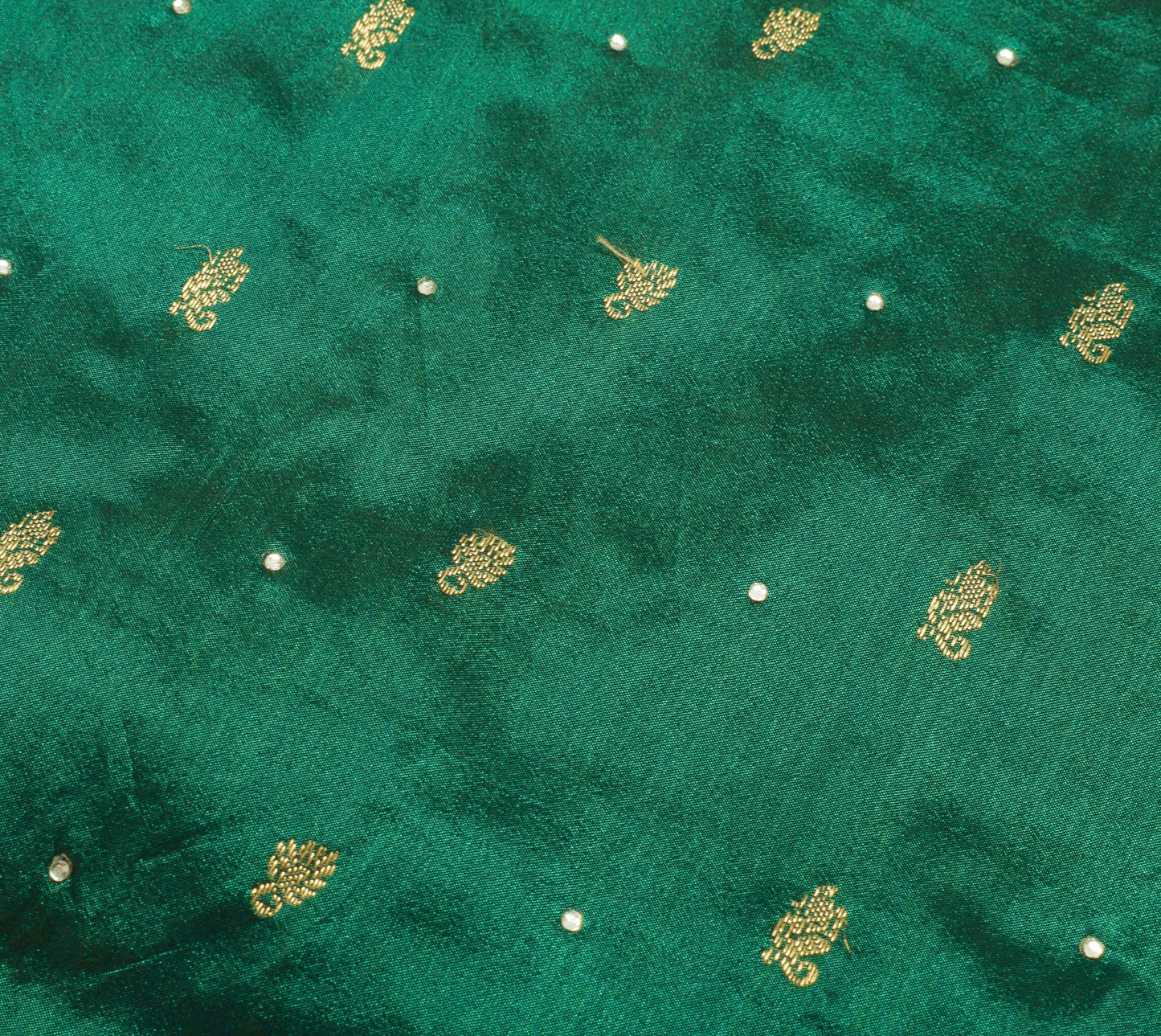 Sushila Vintage Green Saree Blend Silk Zari Woven Paisley Sari 5 Yd Craft Fabric