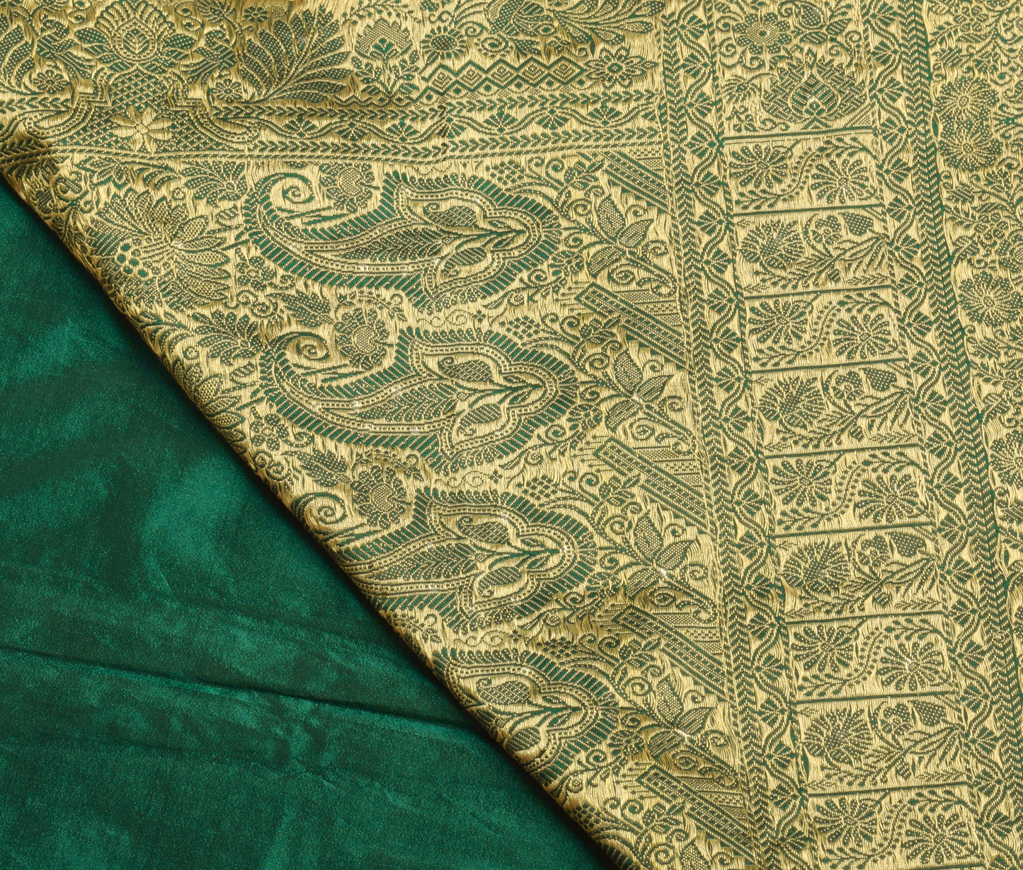 Sushila Vintage Green Saree Blend Silk Zari Woven Paisley Sari 5 Yd Craft Fabric