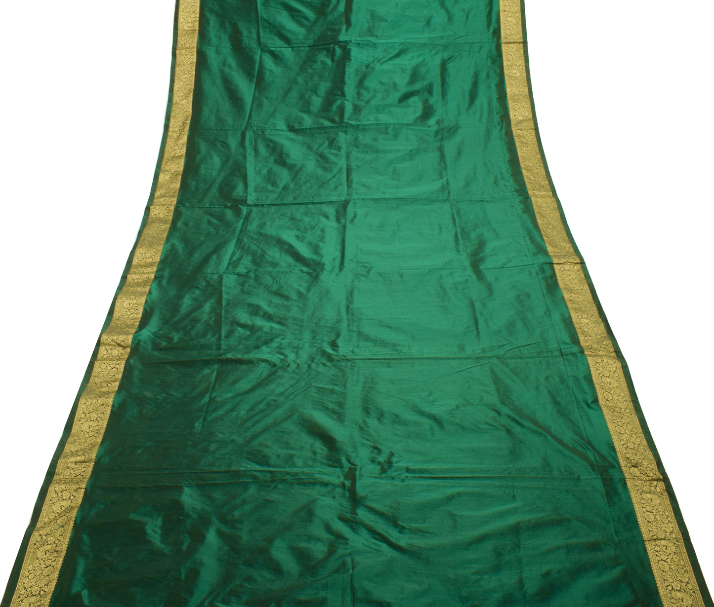 Sushila Vintage Green Saree Blend Silk Zari Woven Paisley Sari 5 Yd Craft Fabric