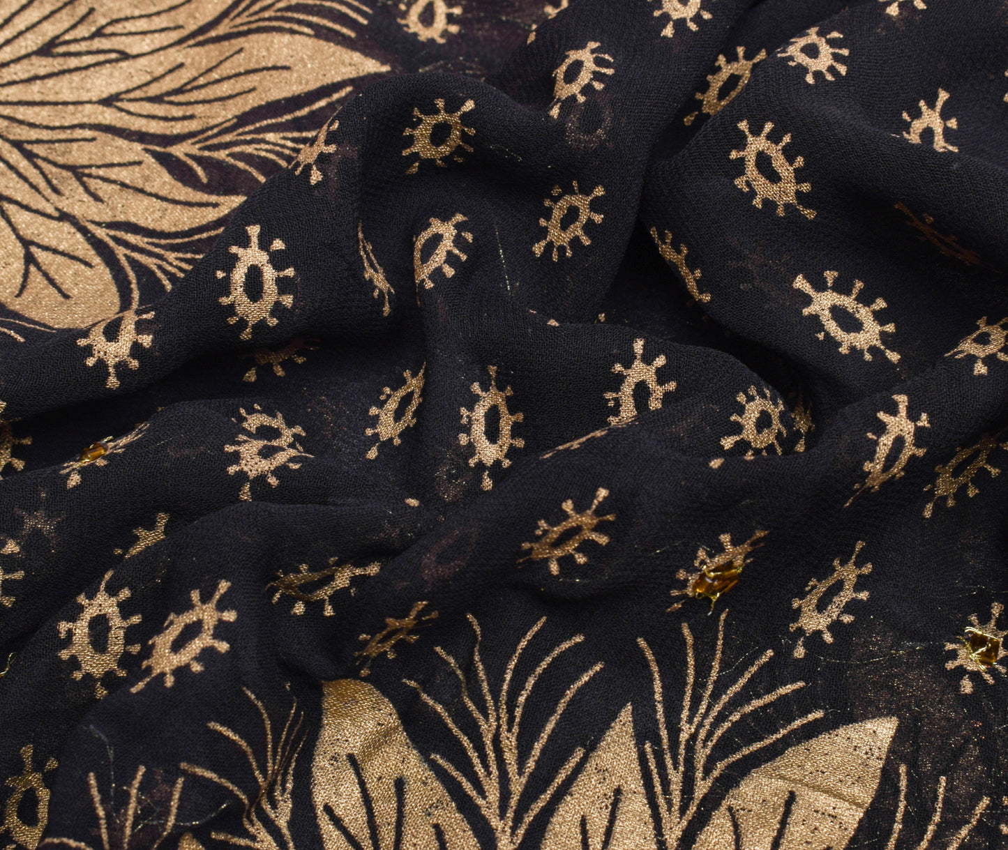 Sushila Vintage Black HEAVY Saree 100% Pure Georgette Hand Beaded Sari Fabric