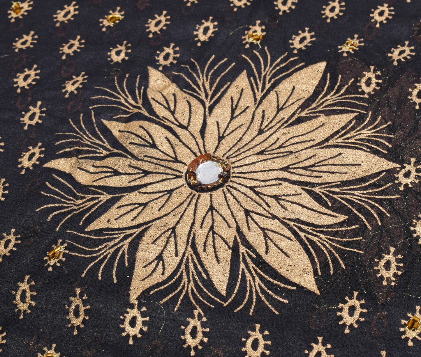 Sushila Vintage Black HEAVY Saree 100% Pure Georgette Hand Beaded Sari Fabric