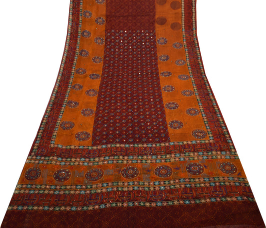 Sushila Vintage Maroon Saree 100% Pure Georgette Aari Work Floral Sari Fabric