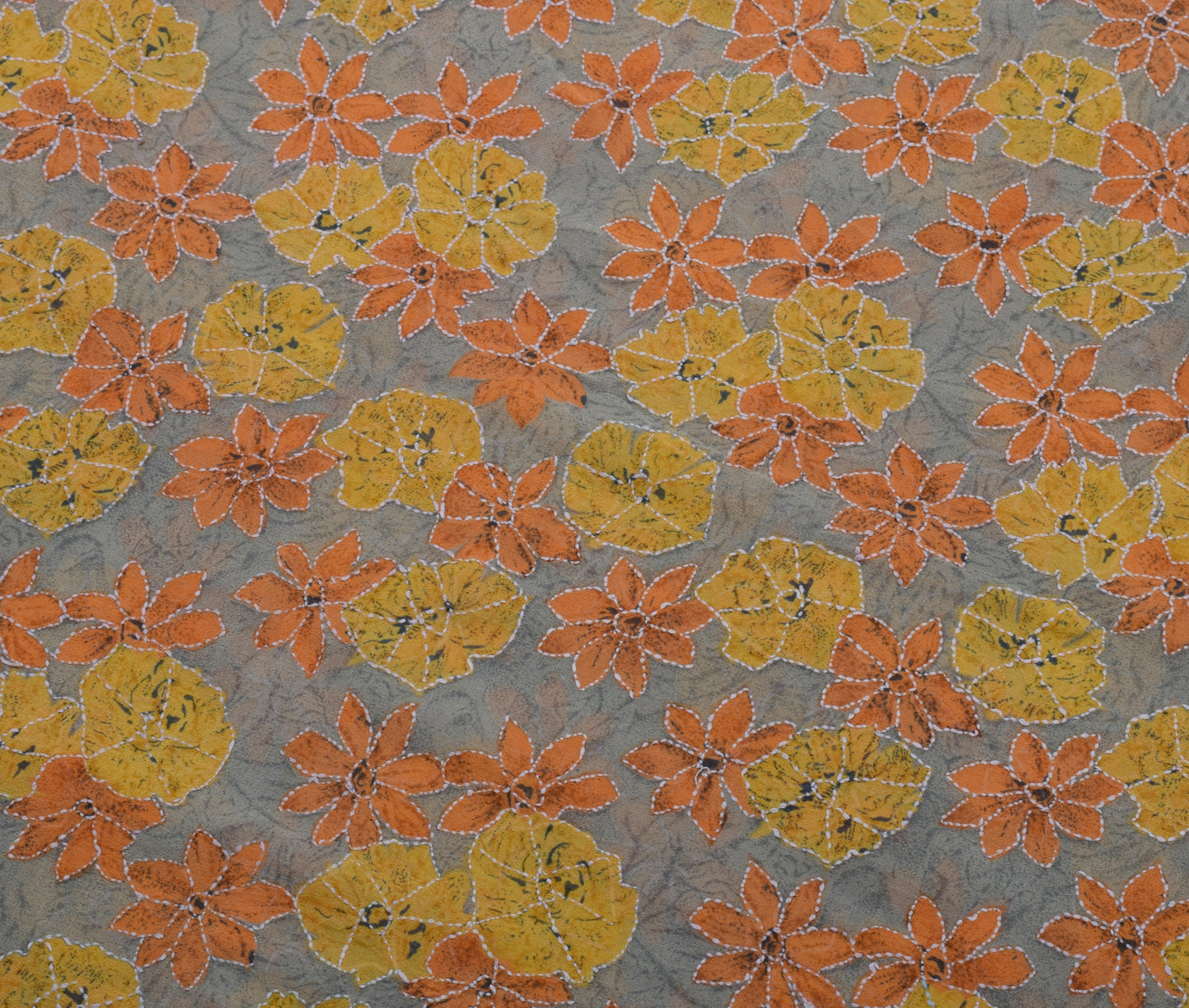 Sushila Vintage Gray Saree Pure Georgette Hand Embroidered Kantha Sari Fabric