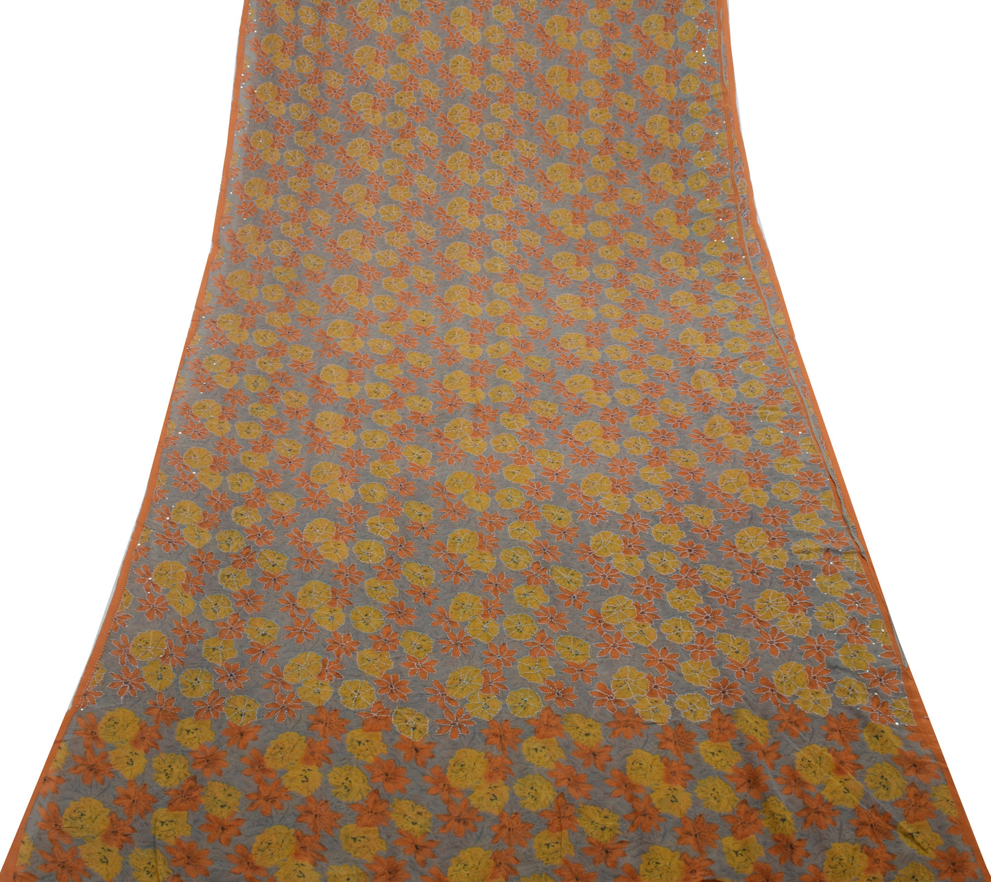 Sushila Vintage Gray Saree Pure Georgette Hand Embroidered Kantha Sari Fabric