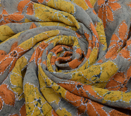 Sushila Vintage Gray Saree Pure Georgette Hand Embroidered Kantha Sari Fabric