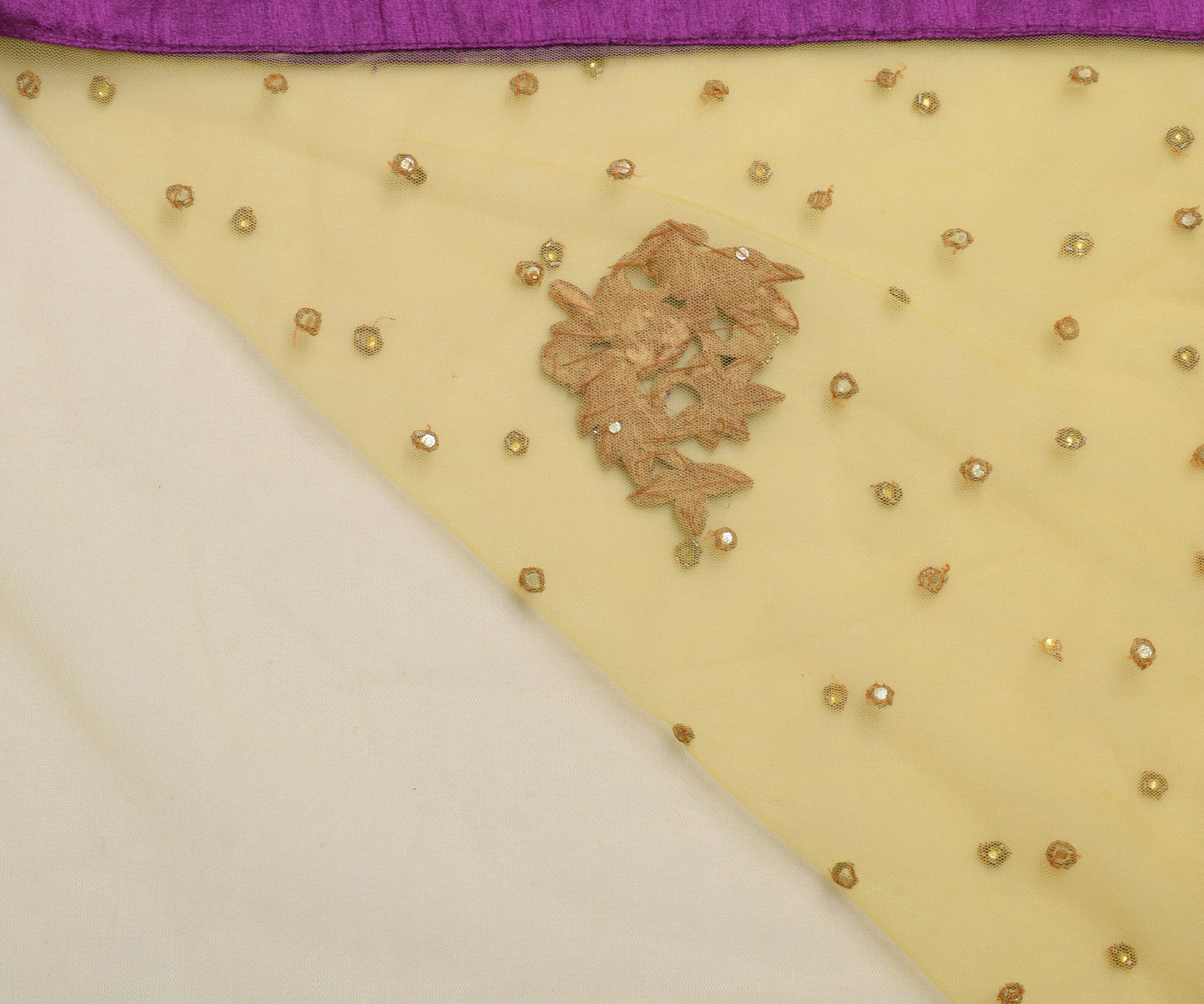Sushila Vintage Yellow Wedding Saree Net Mesh Hand Beaded Floral HEAVY Sari 5 YD Craft Fabric
