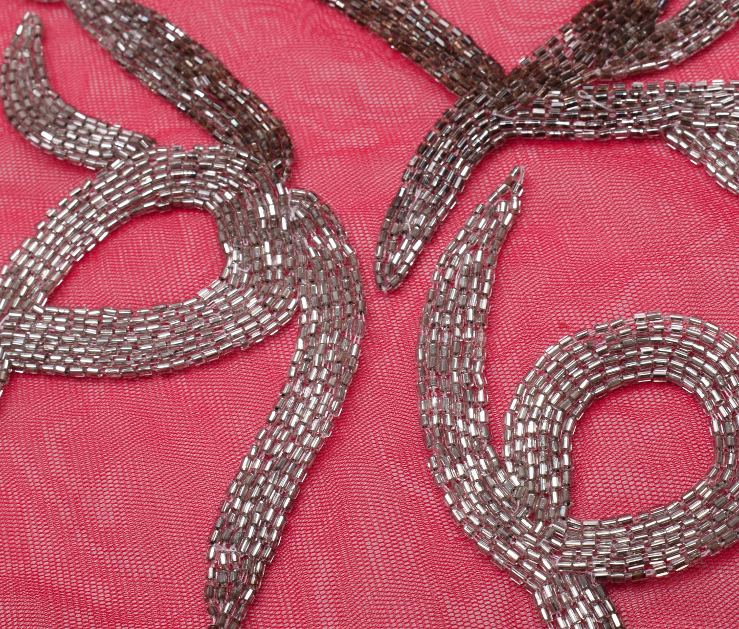 Sushila Vintage HEAVY Red Saree Net Mesh Glass Beads Embellish Sari Craft Fabric
