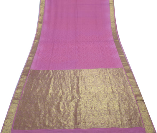 Sushila Vintage Lavender Saree Pure Georgette Silk Woven Floral 5 YD Sari Fabric