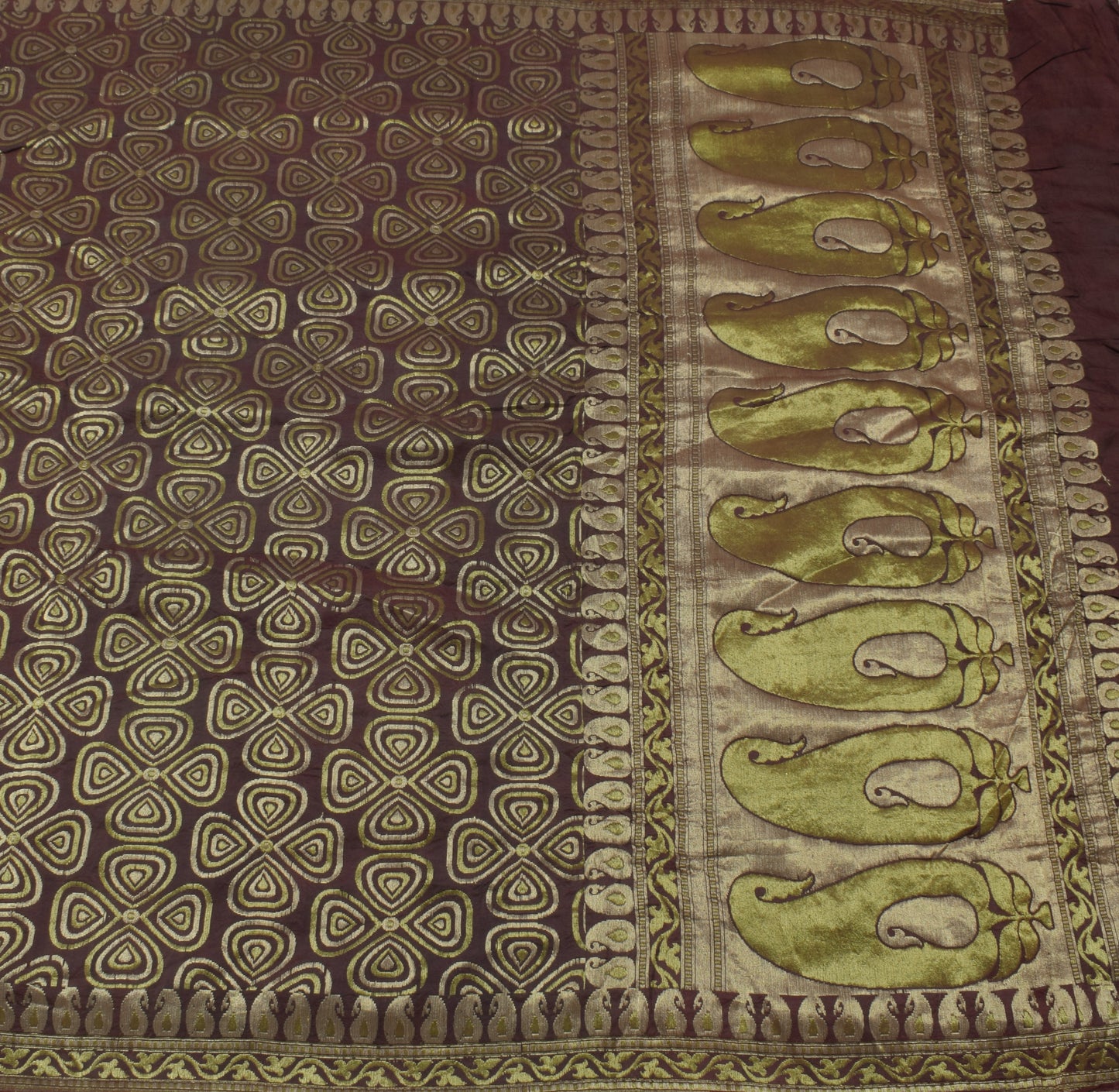Sushila Vintage Deep Mauve Saree 100% Pure Silk Woven Floral Sari Craft Fabric
