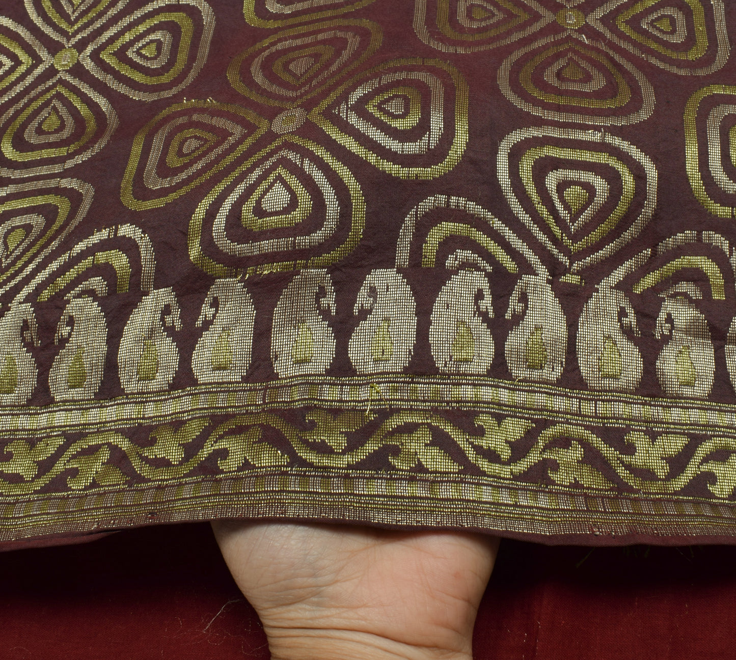 Sushila Vintage Deep Mauve Saree 100% Pure Silk Woven Floral Sari Craft Fabric