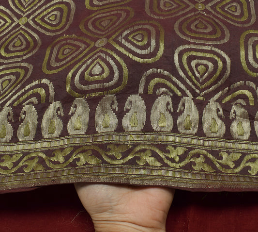 Sushila Vintage Deep Mauve Saree 100% Pure Silk Woven Floral Sari Craft Fabric