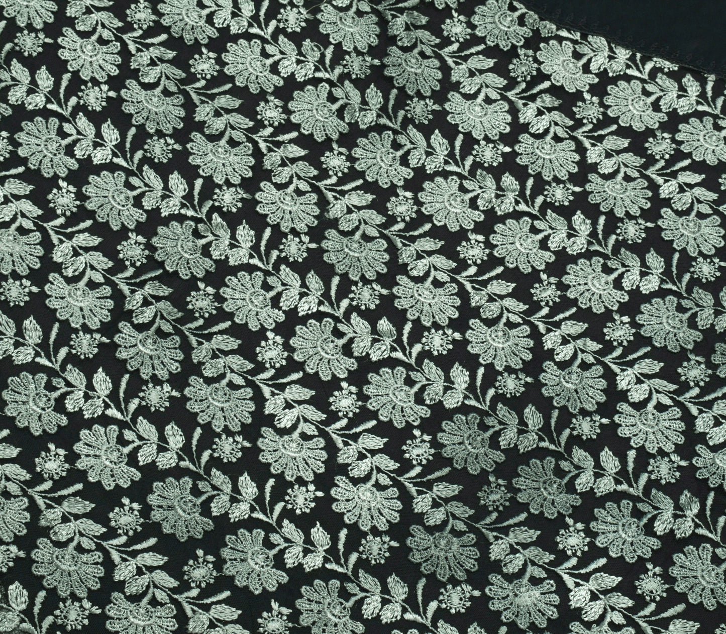 Sushila Vintage Black Saree Net Mesh Embroidered Floral 5 Yard Sari Craft Fabric