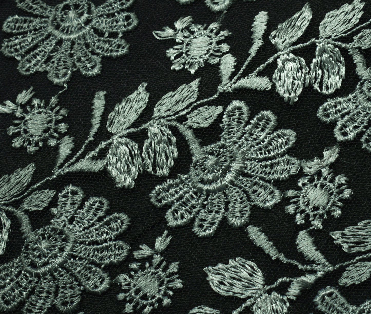 Sushila Vintage Black Saree Net Mesh Embroidered Floral 5 Yard Sari Craft Fabric