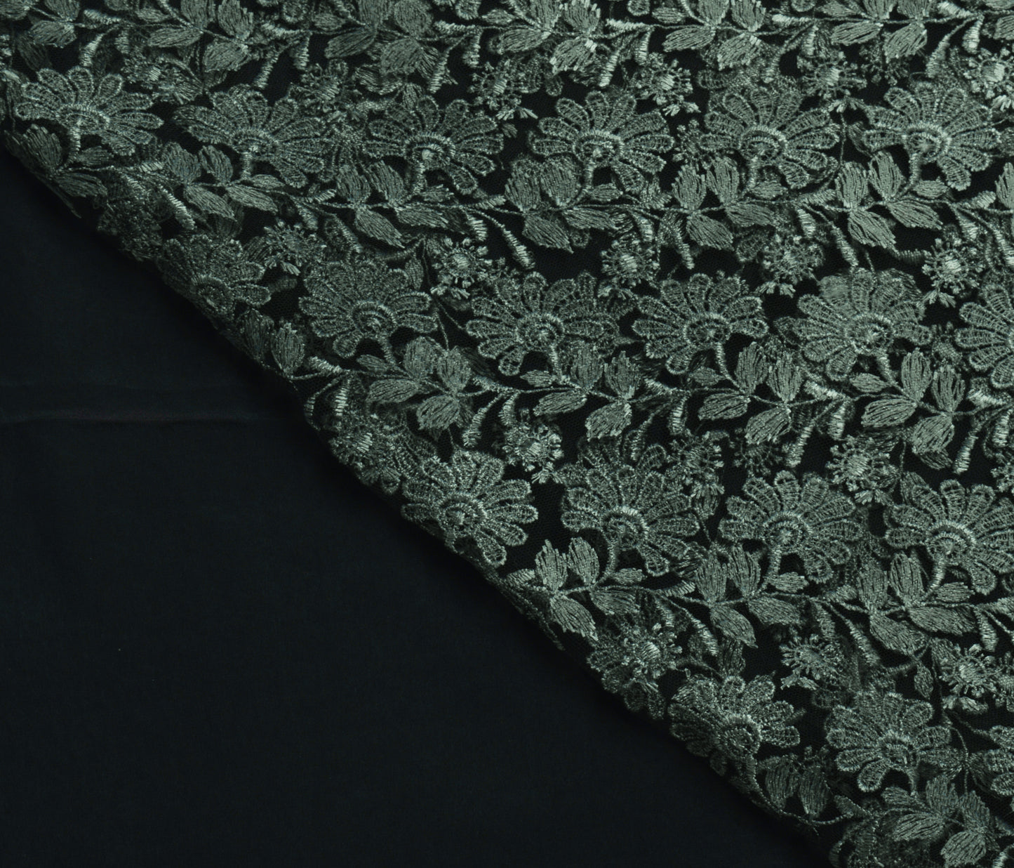 Sushila Vintage Black Saree Net Mesh Embroidered Floral 5 Yard Sari Craft Fabric
