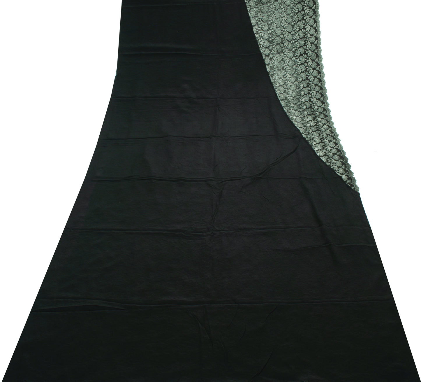 Sushila Vintage Black Saree Net Mesh Embroidered Floral 5 Yard Sari Craft Fabric