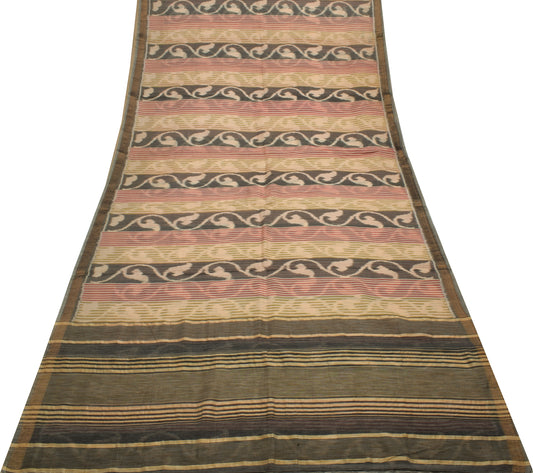 Sushila Vintage Indian Saree 100% Pure Cotton Woven Sari 5 Yard Craft Fabric