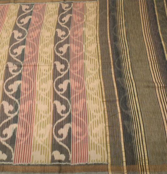 Sushila Vintage Indian Saree 100% Pure Cotton Woven Sari 5 Yard Craft Fabric