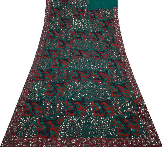 Sushila Vintage Saree Pure Georgette Hand Beaded HEAVY Sari With Blouse Fabric