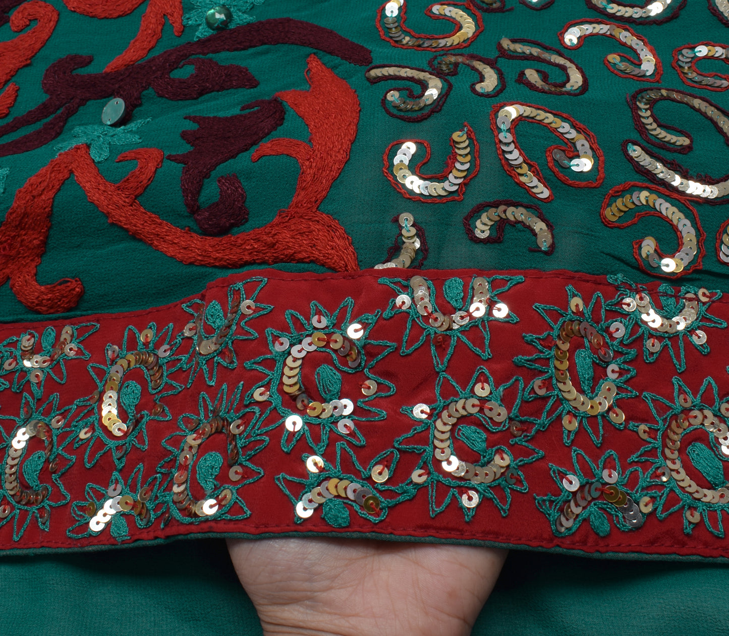 Sushila Vintage Saree Pure Georgette Hand Beaded HEAVY Sari With Blouse Fabric