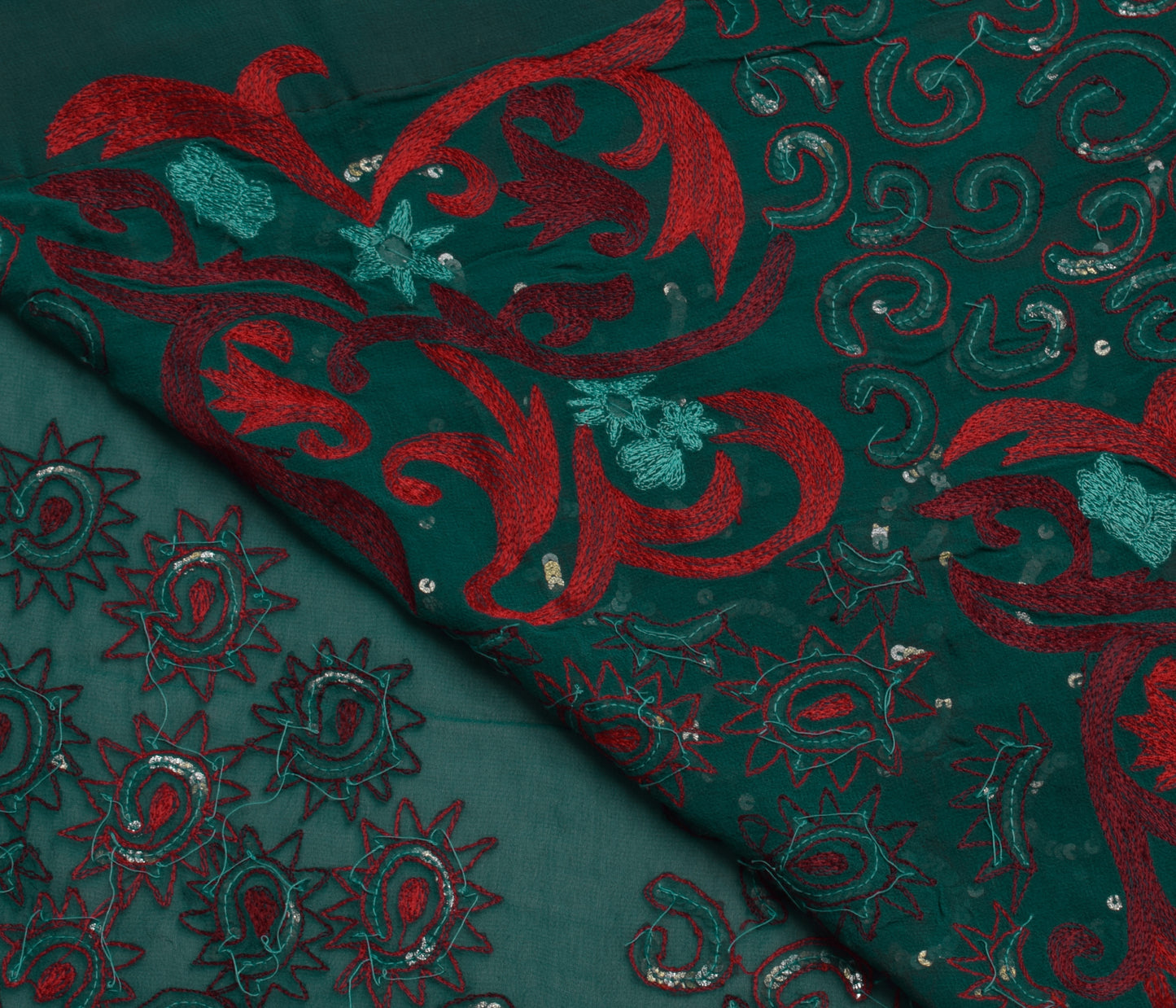 Sushila Vintage Saree Pure Georgette Hand Beaded HEAVY Sari With Blouse Fabric