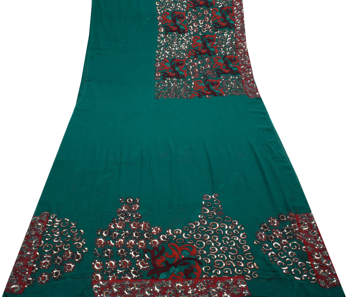 Sushila Vintage Saree Pure Georgette Hand Beaded HEAVY Sari With Blouse Fabric