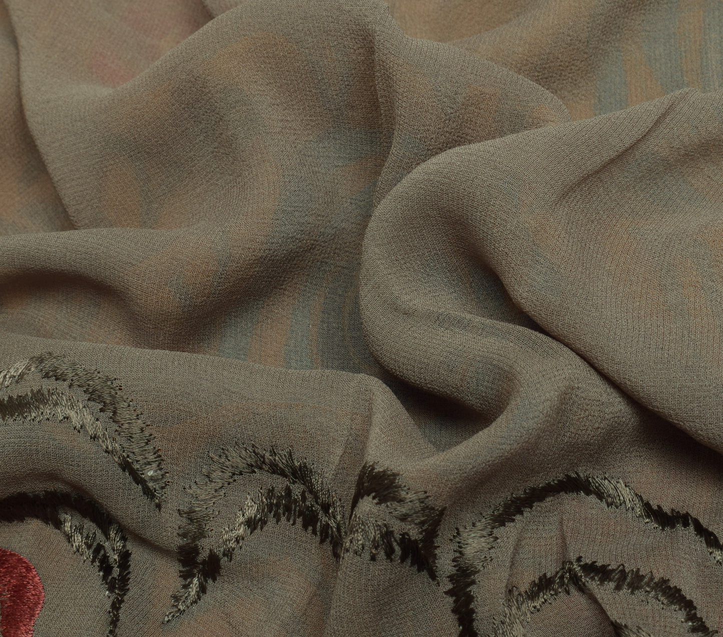 Sushila Vintage Mustard HEAVY Saree Pure Georgette Embroidered Sari Craft Fabric