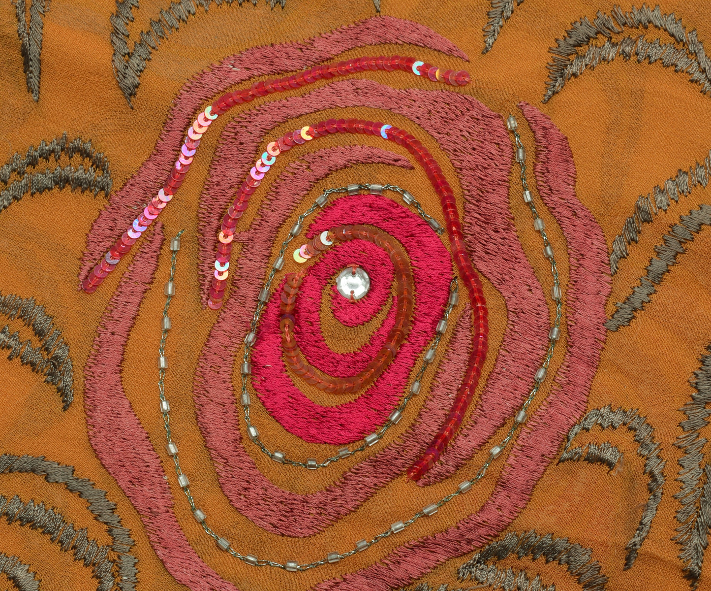 Sushila Vintage Mustard HEAVY Saree Pure Georgette Embroidered Sari Craft Fabric