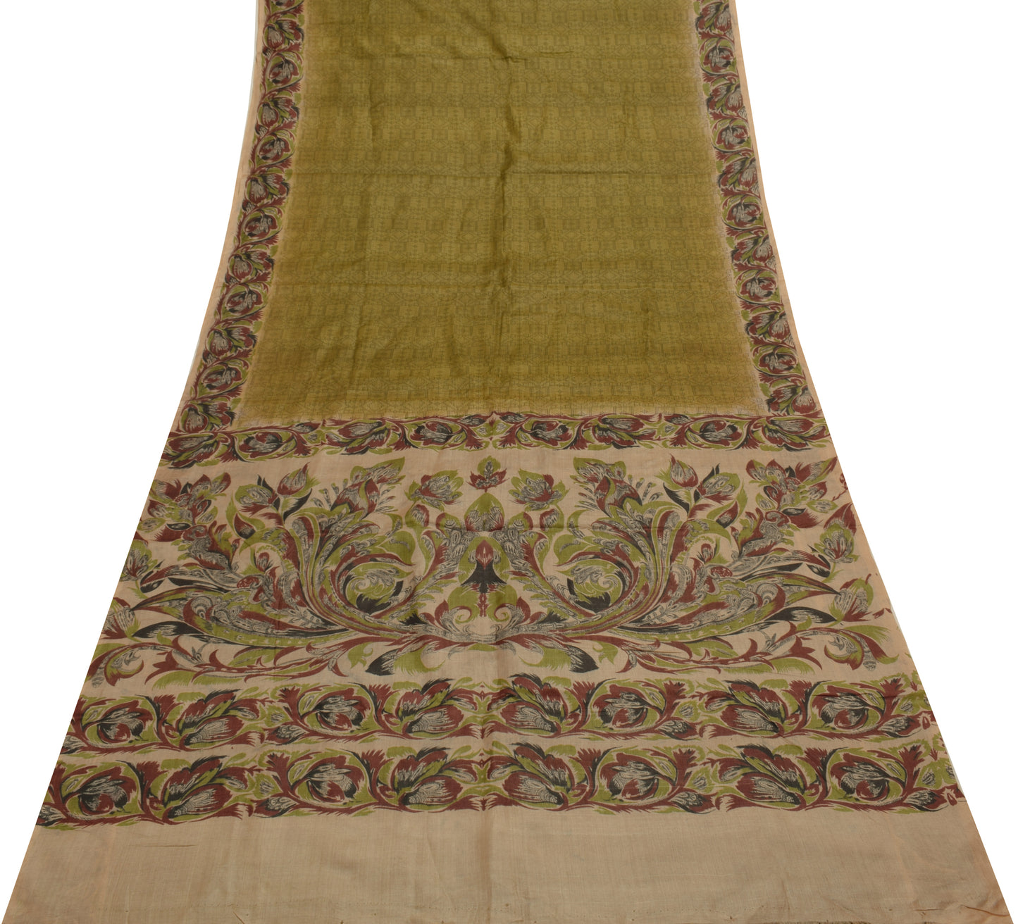 Sushila Vintage Green Indian Saree 100% Pure Silk Woven 5 Yard Sari Craft Fabric