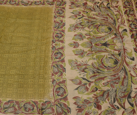 Sushila Vintage Green Indian Saree 100% Pure Silk Woven 5 Yard Sari Craft Fabric